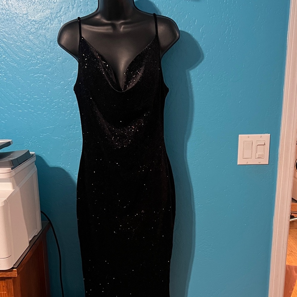 iris Black Sparkle Velvet Cowl Slip Dress